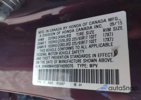 2015 Honda Cr-V Ex from USA, damaged, VIN 2HKRM4H59FH699076